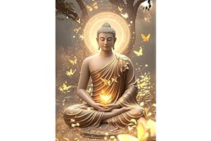 KEYIFA Diamond Painting 5D Complet, Statue de Bouddha et Bougie Peinture Diamant Adulte Art Accessoires, DIY Cristal Art Toile Peinture Kit Diamant Painting, Murale Décoration 30x40cm