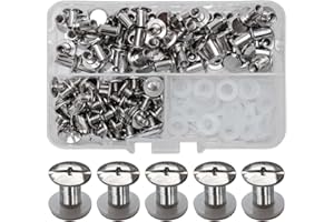 SHSMPXOY 80 Juegos Remaches Tornillo Encuadernacion, M5*8Tornillos de Chicago,Remaches de Tornillo Para Cuero Reparación para Bolsos, Libros, Collares, Mochilas, Correas de Perro, Correas (Plata)