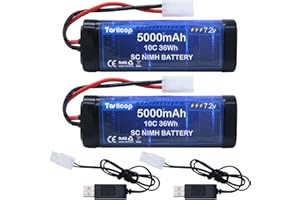 Tosiicop RC NiMH Akku 7.2V 5000mAh - 7.2 Volt RC Auto Akkus kompatibel mit Tamiya Stecker Ferngesteuertes Auto Akku für Remote Control Car LKW Monster Trucks Boot Buggy Aeroplane 2 Stück