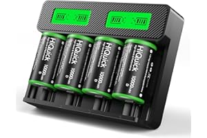 HiQuick Rechargeable D Batteries With Charger, 4 Bay LCD Universal Battery Charger For 3.7V Lithium-ion 18650 21700 14500 26650 18350 and 1.2V Ni-MH AA AAA C D Batteries With D batteries(4 Pack)