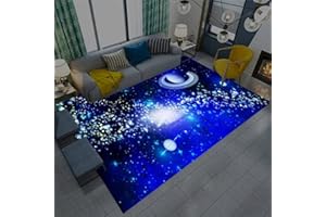 STICKER SUPERB. Star Galaxy Teppich, Wohnzimmerteppich Universum Planet Blau Lila Kinderteppich Junge Mädchen Raumdekoration Fußabtreter Badezimmermatte Flur Teppich Spielplatzteppich (Blau,80 x 120 cm)