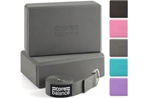 Core Balance Set di Blocchi Yoga in Schiuma e Cintura - Mattoncini di Supporto Ad Alta Densità e Cintura con Fibbia Ad Anello D in Cotone D Gratuita, Resistenti e Leggeri - Disponibili in 5 Colori