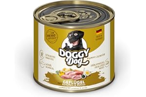 DOGGY Dog Paté Puppy/Junior Lot de 6 boîtes de 200 g de Nourriture Humide pour Jeunes Chiens, Nourriture pour Chiots sans céréales, avec Huile de Saumon et Moule aux orles Vertes, fabriquée en