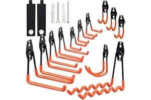 AUROBEST 12 Pezzi Ganci Garage Resistenti, Appendi Bici Muro con 2 Cinghie, Ganci Doppio Pesanti con 24 vite, Gancio Muro Parete per Organizzare Utensili Elettrici,Biciclette,Scale,Cavi,Articoli Sfusi(Arancia)
