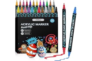 aquota Pennarelli a Vernice Acrilica, 24 Colori Pennarelli Doppia Punta Pen Acrilici Indelebili Permanenti Penne Markers per Bambini, Pietra, Legno, Vetro, Ceramica, Plastica, Stoffa