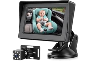MYPIN 4.3'' Baby Car Camera & Monitor for Back Seat, HD 1080P with Night Vision Function, 150° Wide View with Reusable Sucker Bracket, Real Time Infant Safety for Toddlers & New Parents