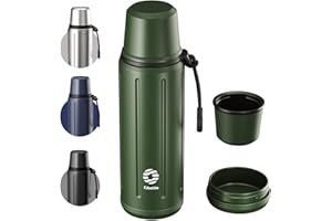 Healter 1L Thermo Café Isotherme avec Tasse(72h Froides et 24h Chaudes) Termosse Cafe Chaud avec Fond Amovible et Thé Filtre sans BPA Pour les Déplacements, le Bureau et l'école(Vert)