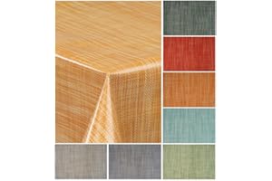 ‎LARO laro Wachstuch-Tischdecke Wachstischdecke Gartentischdecke Leinenoptik, Muster:Leinenoptik Mango Gelb, Größe:110x160