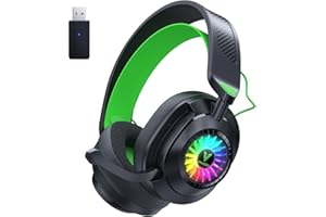 Vakedy HW10 Wireless Gaming Headset, Bluetooth Headset Wireless für PC, PS4, PS5, Mac, Switch, Mobile, Gaming Headset Bluetooth mit Mikrofon, mit RGB Licht, Über 50 Stunden Akkulaufzeit - Schwarz/Grün