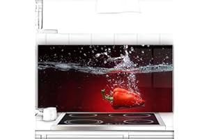 URBO ART – HOME DESIGN Crédence de cuisine en verre - 100x60 cm - Protection contre les éclaboussures - Derrière plaque de cuisson, Planche à découper - Motif: Poivron rouge v03