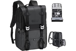 K&F CONCEPT Mochila Camara Multifuncional， Mochila Fotografía Profesional, Mochila Fotográfica para Reflex Impermeable, Bolsa Cámara Compartimento para Portátil de 15.6 Pulgadas(20L) Gris