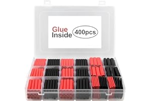 Romon 400 Pièces Gaine Thermorétractable Noir Etanche, Gaine Retractable pour Fil Electrique, Manchon Thermoretractable, 3:1 Tube Thermorétractable Noir, Isolation Electrique Tube, 7 Tailles