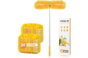 ‎NEWE NEWE Staubmagnet Nachfüllpack 20 Stück + 1 Aluminium Lang Ausziehbar Grif für Swiffer Duster, 360 Grad Staubwischer mit 5X Mikrofasern Zum Reinigen von Jalousien Bücherregal Möbel
