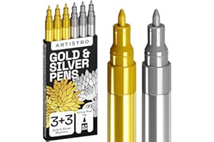 Artistro Pennarelli Acrilici Punta Fine Extra (0,7 mm) per Pittura Sassi, Ceramica, Vetro, Legno, Tessuti e Altro. 6 Pennarelli Metallici Base Acqua con 3+3 Pennarelli Oro e Argento