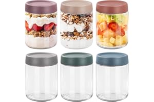 FoiiLiio 6 Tarros de Cristal con Tapa,500ML Overnight Oats Jar,Tarros de Avena Nocturna con tapa de rosca,Mason Jars Tarros de Yogur,tarros de Comida Preparada para yogur,cereales,gachas