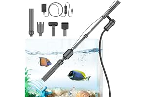 bedee Aspirateur électrique 6 en 1 pour aquarium - Kit de nettoyage pour aquarium, algues, gravier, saleté, changement d'eau - DC 12 V 18 W/noir