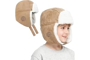 TAGVO Sombrero Trapper Infantil con Orejeras – Gorro Aviador Térmico en Piel Sintética & Forro Polar para Niños, Gorro de Esquí Cortaviento 4–10 años