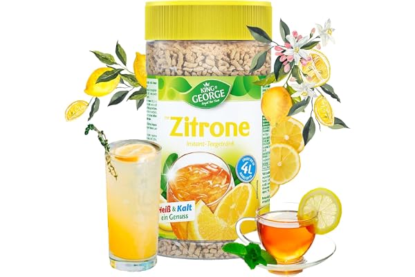 KING GEORGE - Royal Tea Time, citron omedelbar dryck 6 x 400 g, varmt och kallt en njutning, omedelbar te dryck med citronsmak, resulterar i upp till 4 l, svart teextrakt