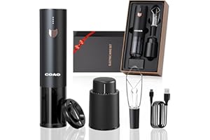 COAO Apribottiglie Elettrico Set Regalo Ricaricabile Apribottiglie Automatico ONE-TOUCH Aeratore per Vino Versatore per Vino Tappo a Vuoto per Vino Tagliacapsule Mini Cavatappi da Viaggio Leggero Piccolo