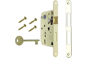 GAMOBIFER AGB - Cerradura de puerta interior serie Centro. (Fr. 22 x 196 cm. 90, En. 50, Qu. 8., CADENAZO CLAVE, LATÓN BARNIZADO)