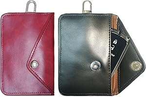 VALART Bolsa Faraday para Llaves de Coche Entrada Sin Llave Bloqueador de Señal Llave Caja Suave Cuero Bolsos Faraday para Llave Coche Protector Tarjeta de Crédito Bloqueo de Señal Paquete(Negro + Rojo)