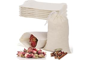 MRUVTC 24 Pcs Spice Bags For Cooking,5.9x3.9in Fabric Drawstring Pho Soup Bags, Cotton Muslin Drawstring Bags,Reusable Tea Bags,Cheesecloth Bags,Brew Bags,Barrier Bags, For Spices Storage,Loose Tea And Coffe