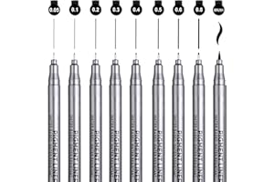 Kesote Conjunto de 9 Bolígrafo de Punta Fina Negros Plumas de Punta de Diferentes Tamaños Perfecto para Escribir, Firmar, Dibujar o Hacer álbumes de Recortes
