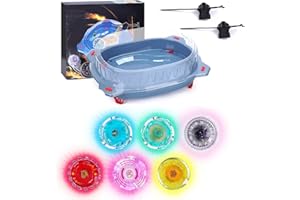 AIBREAY Stadium Set with 6 Light Ignite Spinning Tops and 2 Launchers, Metal Fusion Battling Game, Boys Toy Kids Gift 6+ (Grey)