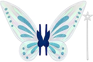 SILOM Fairy Wings for Adult Women, Butterfly Wings for Girls Halloween Christmas Costume Sparkle Angel Wings Dress Up Party Favor Birthday Gift (Blue)