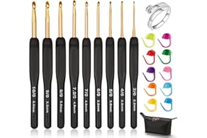 Barlone Häkelnadel Set 21 Stück, 9 Stück Schwarz Weicher Silikongriff 2-6 mm Häkelnadeln Ergonomisch Set, Anfänger Crochet Set mit Maschenmarkierer, Silber Häkelring, Tragbaren Fall Häkelnadeln Set