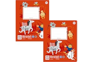 Formati Wörterheft W.9 Quart 20 Blatt 6/6/6mm liniert mit Mittelstrich, 100 % Recyclingpapier, 2 Stück, aufbauende Lineatur für die Grundschule
