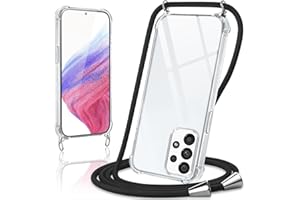 Coiwxmoi Mobile Phone Case for Samsung Galaxy A53 5G, Case with Strap, 6.5 Inches, Transparent Case with Chain, Removable for Hanging, Cord, Protective Case, Soft Silicone TPU Shockproof Cover, Black