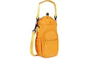 sportsnew Funda Termica Botella Agua con Bandolera Bolsa Termica Botella 1l con Bolsillo Para Teléfono Funda Botella Agua Para Caminar Senderismo, Amarillo Patente Pendiente