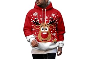 Generisch Weihnachtspullover Herren Hoodie Pullover Reindeer Schneemann 3D Druck Lustige Funky Weihnachtspulli Casual Kapuzenpullover Sweatshirt mit Tasche Weihnachtshoody