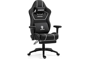 Dowinx Silla Gaming de Tela con cojín de muelles ensacados, sillón ergonómico para Gaming con función de Masaje, Silla de Oficina Grande y Alta con reposapiés XXL,Negro