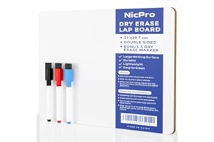 Nicpro Dry Erase Mini Whiteboard A4, Double Sided Lapboard with 3 Water-Based Pens Learning Small White Board Portable Drawing Writing for Student and Classroom Use