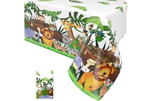 Paready 1 Pack Jungle Safari Tablecloth, Wild One Baby Shower Tablecover, Party Disposable Tablecloths, Animals Plastic Table Cover for Wedding Boys Girls Birthday Party Supplies, 54" x 108"