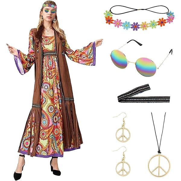 Disfraz Hippie Retro Morph Disfraz Disco 70s Mujer, Vestido Retro
