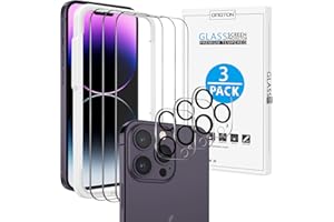 OMOTON Pancerna folia ochronna do iPhone 14 Pro, szkło ochronne z ramką ułatwiającą instalację, kompatybilna z iPhone 14 Pro, [3 + 3 sztuki], [odporna na zadrapania], [bez pęcherzyków powietrza],