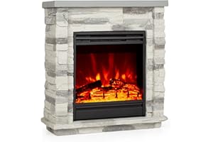 Klarstein Cheminée Electrique, Chauffage Electrique de 1800W, Cheminee avec Effet Flamme en LED et Bûches en Bois, Télécommande, Programmable, Minuterie, Contrôle Automatique de la Température