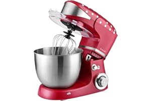 ‎KALORIK Kalorik TKG M 3014 Design-Küchenmaschine mit 5 Liter Edelstahlschüssel, Druckgussrühr- und -knethaken, 6 Geschwindigkeitsstufen, Edelstahl-Schneebesen, kraftvolle 1000 Watt, Rot