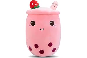 Firecos Bubble Tea Cuscino Peluche 35 cm Peluche Boba Morbido, Bambola di Peluche, Cuscini Imbottiti Decorativi Regalo Cartone Animato per Bambini per Natale, Compleanno (Rosa)