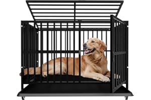 FRUYYZL Große Hundekiste, Heavy Duty Hundekäfig unverwüstliche legierte Stahl Hundehütte mit abschließbaren Rädern, doppelter Tür und stabilen Schlössern (extra groß)