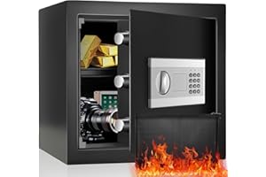 WEIGUDOC Caja fuerte para hotel, resistente al fuego, resistente al agua, con cerradura de combinación, caja fuerte electrónica grande, llave de emergencia, cierre de tres pernos, caja fuerte de pared para