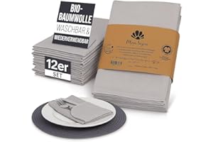 ‎MON BIJOU mon Bijou® Stoffservietten Grau 12er Set – GOTS Bio-Baumwolle – Waschbare Baumwollservietten 45x45 cm – Edle Stoff Servietten für Hochzeit, Ostern, Taufe & Weihnachten – Tischdeko Grau