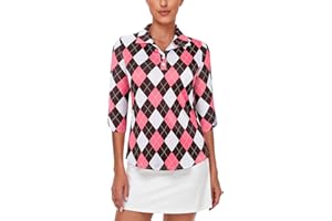 Akiooue Polo Shirts for Women UK Quick Dry 3/4 Sleeve Golf Shirts with 2 Button UPF 50+ Workout Tops S-XXL