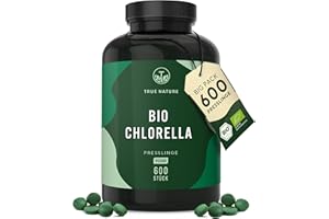 ‎TRUE NATURE Bio Chlorella Presslinge – 600 Tabletten (500 mg) – 6000mg hochdosiert – Bio-Algen aus kontrolliert biologischem Anbau – Vegan – TRUE NATURE®