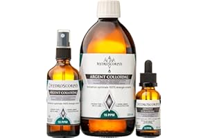 HYDROSCORPUS Argent Colloïdal 15 PPM et 5 PPM BOUTEILLES VERRE ●Fabriqué en France●100% Naturel Oligo élément Bio Disponible●Ionisation 100% solaire●Emballages 100% compostables …