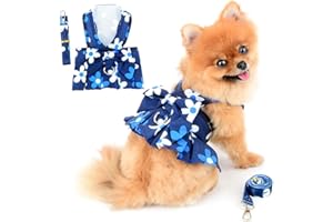 PAIDEFUL Pettorina Vestito per Cani di Piccola Taglia Gatti Ragazze Fiori Colorati Gonna Tutu Rete Traspirante Vestiti per Animali con Guinzaglio1,6 m Cucciolo Chihuahua Abbigliamento Primavera Estate