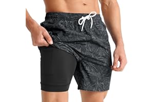 iCKER Swim Shorts Men Swim Trunks 2 in 1 Compression Liner Quick Dry Swimming Board Beach Shorts